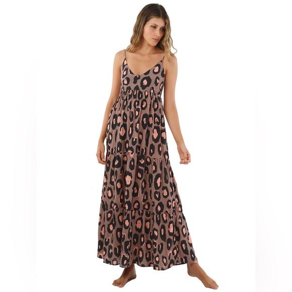 Malai Amal Leopard Print Maxi Dress small pink and brown multi-way - Picture 1 of 9